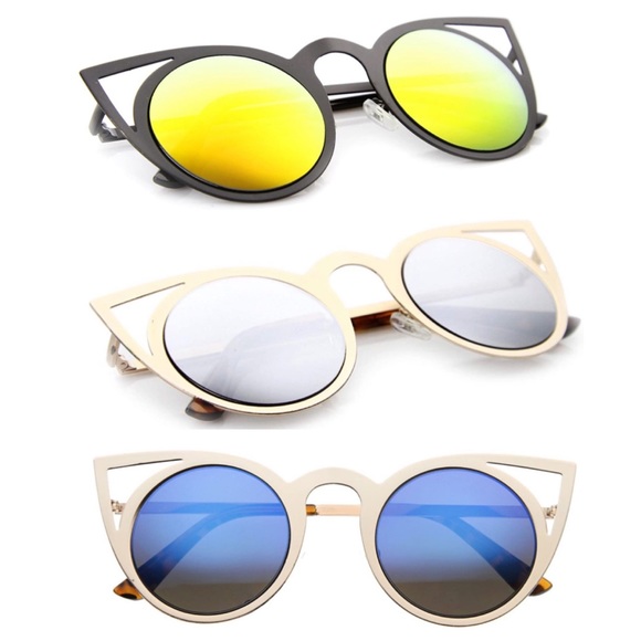 Round Lens Cut Out Cat Eye Black Sunglasses - Picture 9 of 11